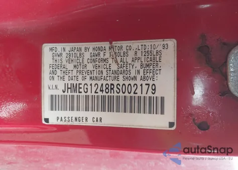 1994 Honda Civic Del Sol S из США, поврежденный, VIN JHMEG1248RS002179